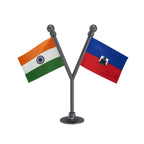India & Haiti Dual Car Dashboard Flag of 2in x 3in With A Plastic Base