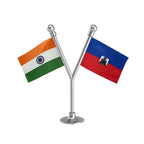 India & Haiti Dual Car Dashboard Flag of 2in x 3in With A Plastic Base