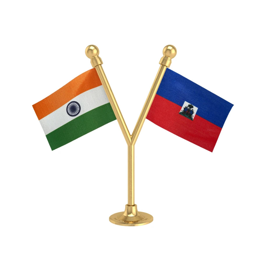 India & Haiti Dual Car Dashboard Flag of 2in x 3in With A Plastic Base