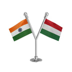 India & Hungary Dual Car Dashboard Flag of 2in x 3in With A Plastic Base