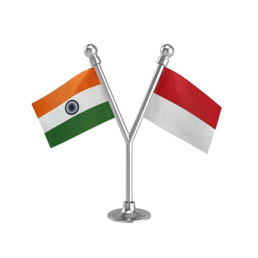 India & Indonesia Dual Car Dashboard Flag of 2in x 3in With A Plastic Base