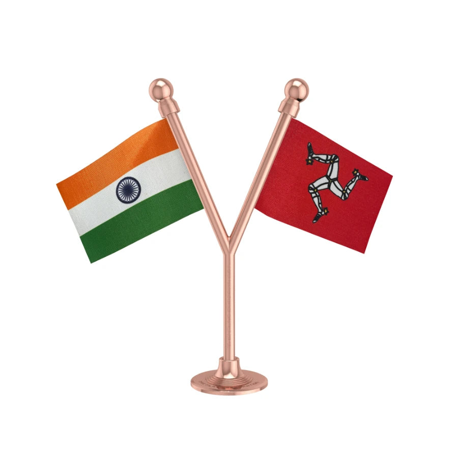India & Isle of Man Dual Car Dashboard Flag of 2in x 3in With A Plastic Base