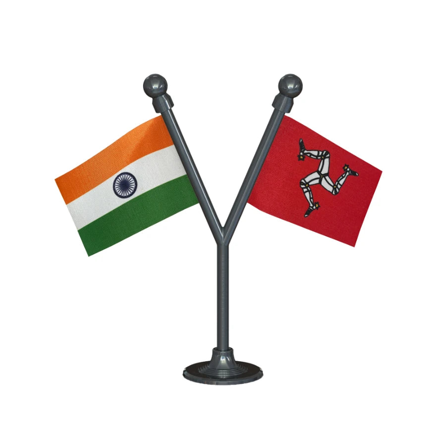 India & Isle of Man Dual Car Dashboard Flag of 2in x 3in With A Plastic Base