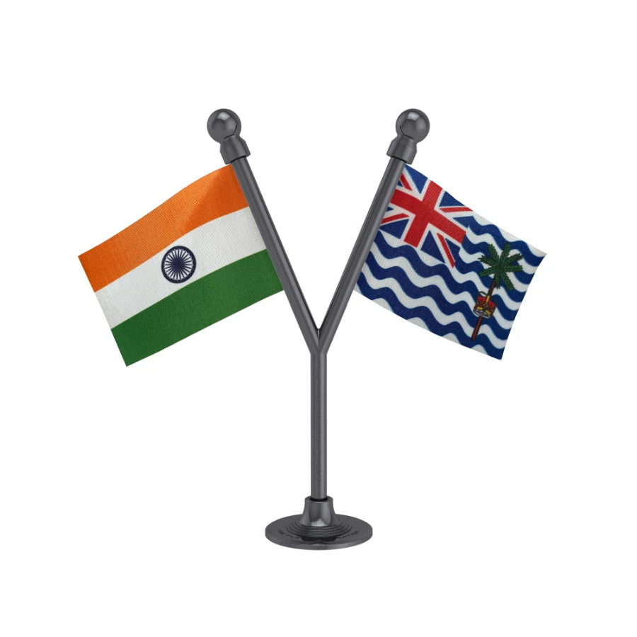 India & British Indian Ocean Territory Dual Car Dashboard Flag of 2in x 3in With A Plastic Base