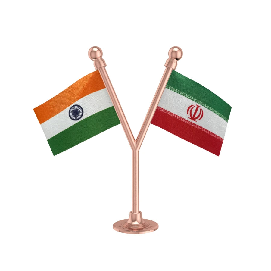 India & Iran Dual Car Dashboard Flag of 2in x 3in With A Plastic Base