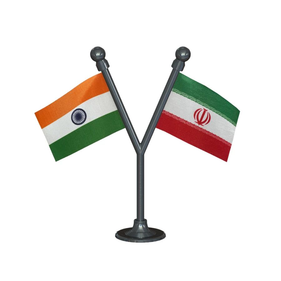 India & Iran Dual Car Dashboard Flag of 2in x 3in With A Plastic Base
