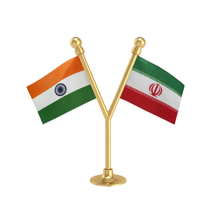 India & Iran Dual Car Dashboard Flag of 2in x 3in With A Plastic Base