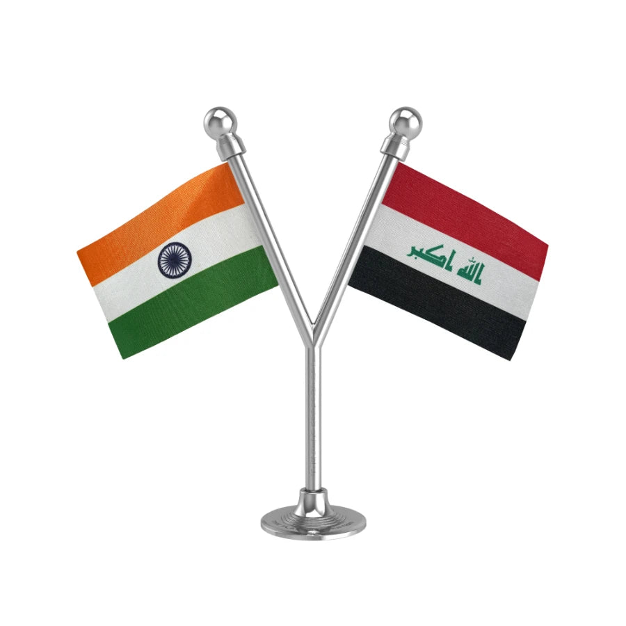 India & Iraq Dual Car Dashboard Flag of 2in x 3in With A Plastic Base