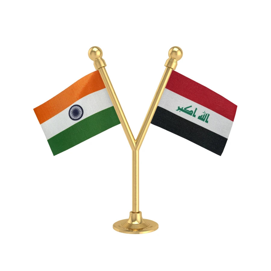 India & Iraq Dual Car Dashboard Flag of 2in x 3in With A Plastic Base