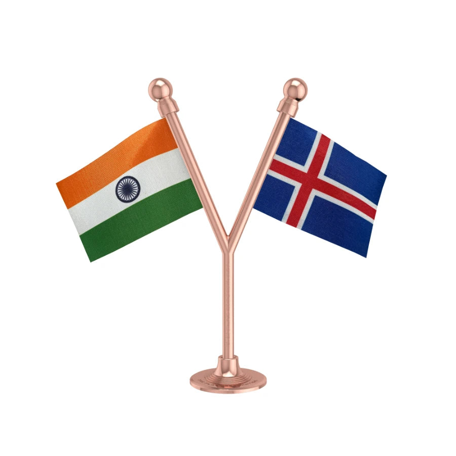 India & Iceland Dual Car Dashboard Flag of 2in x 3in With A Plastic Base