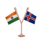 India & Iceland Dual Car Dashboard Flag of 2in x 3in With A Plastic Base