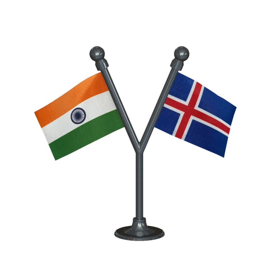 India & Iceland Dual Car Dashboard Flag of 2in x 3in With A Plastic Base