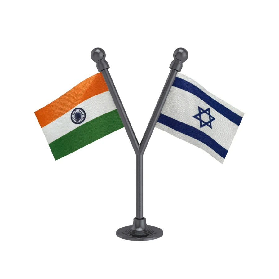 India & Israel Dual Car Dashboard Flag of 2in x 3in With A Plastic Base