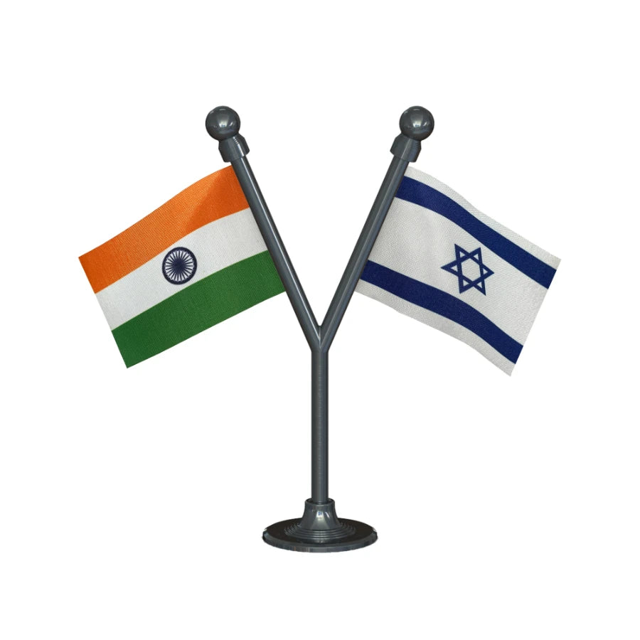 India & Israel Dual Car Dashboard Flag of 2in x 3in With A Plastic Base
