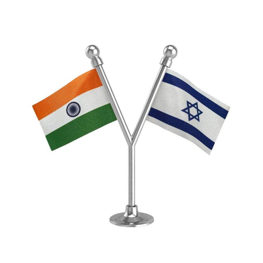 India & Israel Dual Car Dashboard Flag of 2in x 3in With A Plastic Base