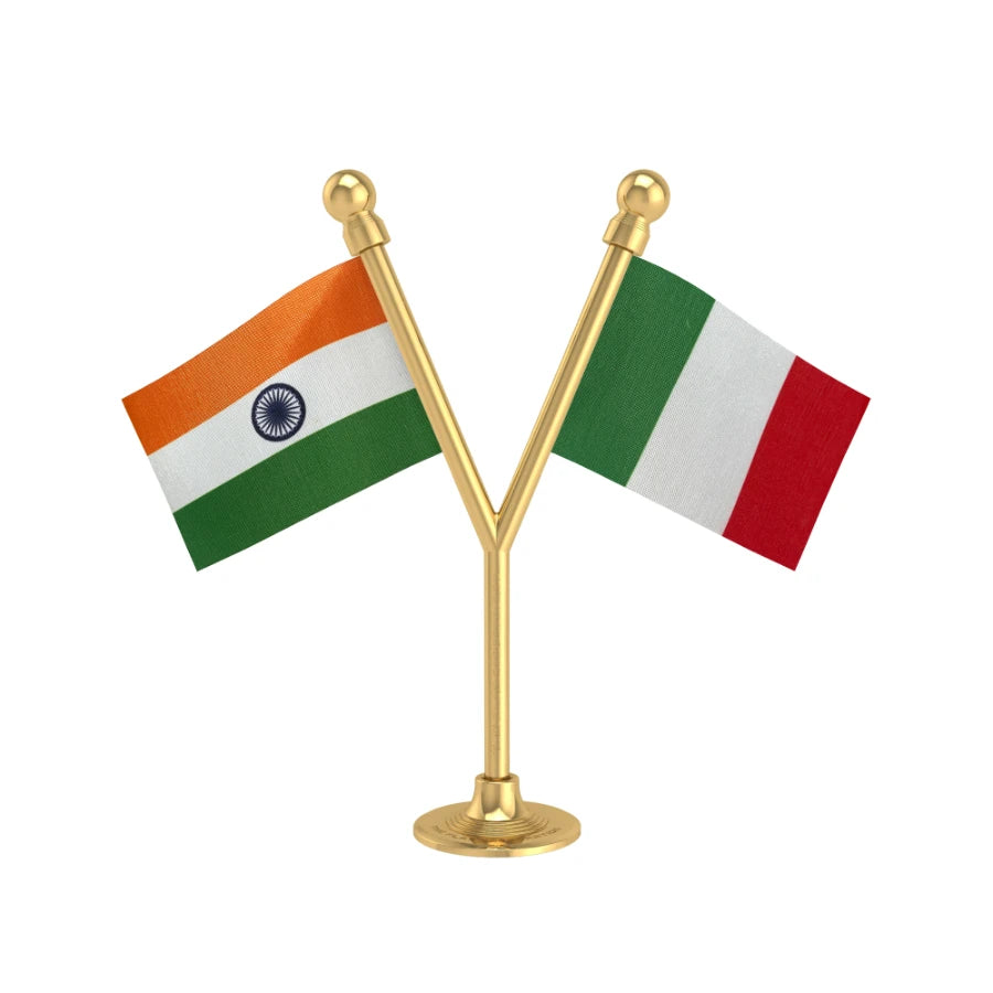 India & Italy Dual Car Dashboard Flag of 2in x 3in With A Plastic Base