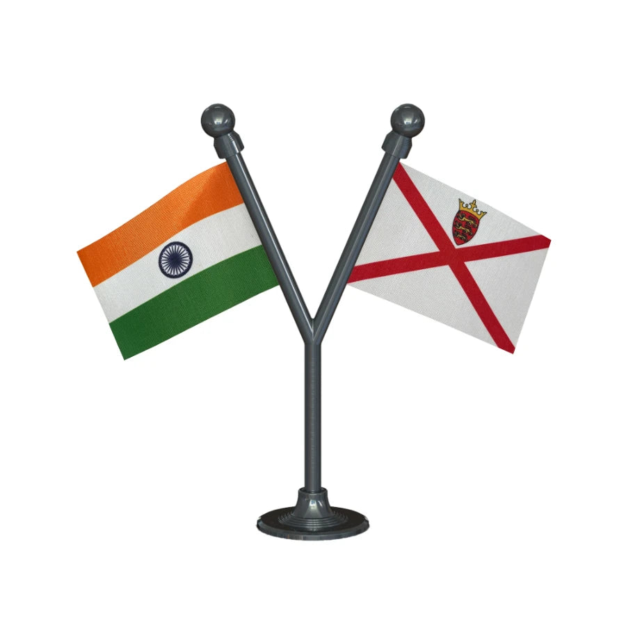 India & Jersey Dual Car Dashboard Flag of 2in x 3in With A Plastic Base