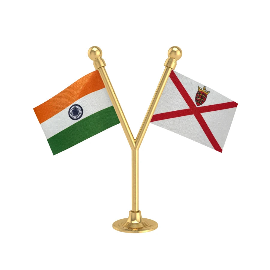 India & Jersey Dual Car Dashboard Flag of 2in x 3in With A Plastic Base