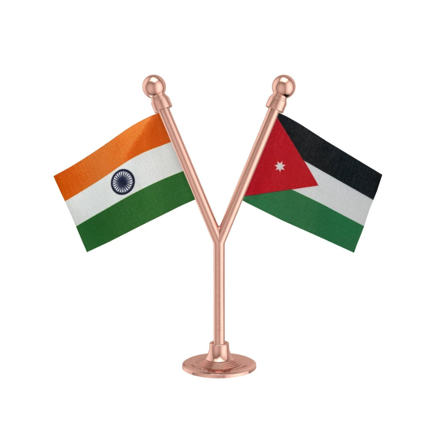 India & Jordan Dual Car Dashboard Flag of 2in x 3in With A Plastic Base