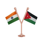 India & Jordan Dual Car Dashboard Flag of 2in x 3in With A Plastic Base