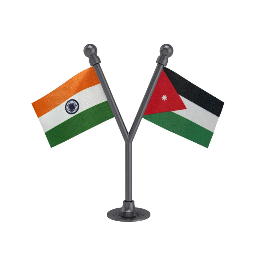 India & Jordan Dual Car Dashboard Flag of 2in x 3in With A Plastic Base