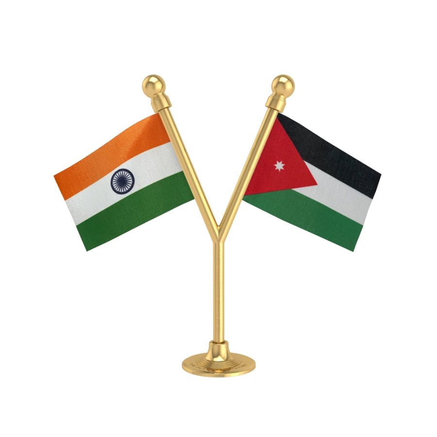 India & Jordan Dual Car Dashboard Flag of 2in x 3in With A Plastic Base