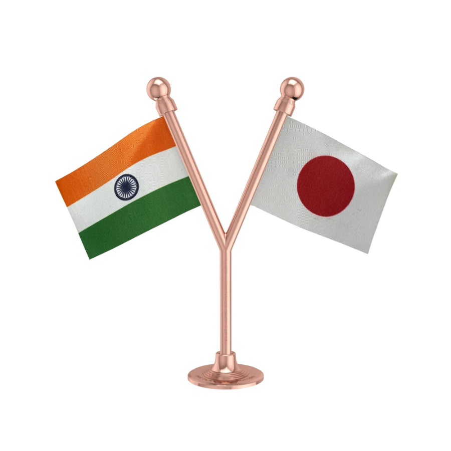 India & Japan Dual Car Dashboard Flag of 2in x 3in With A Plastic Base