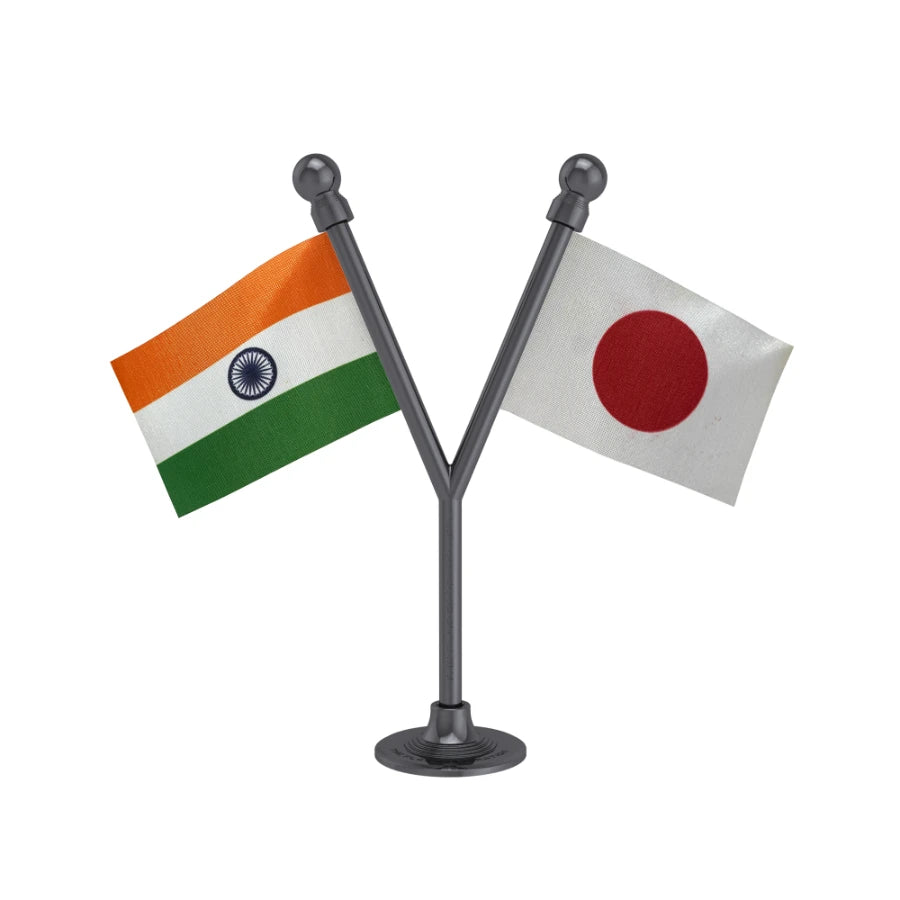 India & Japan Dual Car Dashboard Flag of 2in x 3in With A Plastic Base