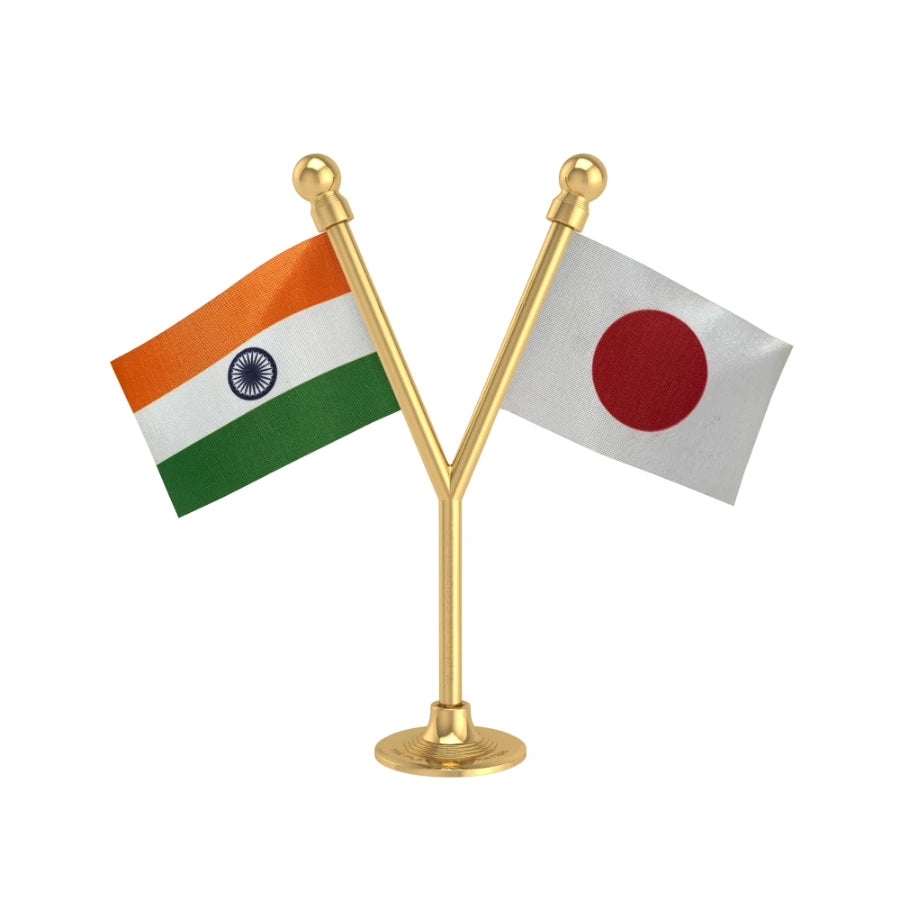India & Japan Dual Car Dashboard Flag of 2in x 3in With A Plastic Base