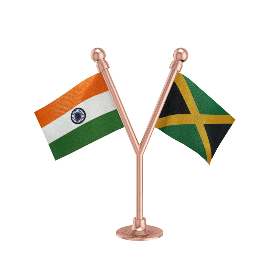 India & Jamaica Dual Car Dashboard Flag of 2in x 3in With A Plastic Base