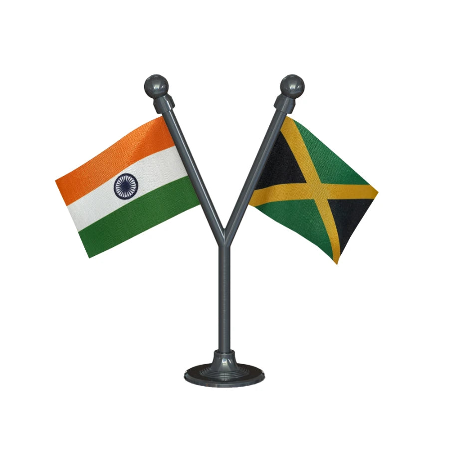 India & Jamaica Dual Car Dashboard Flag of 2in x 3in With A Plastic Base