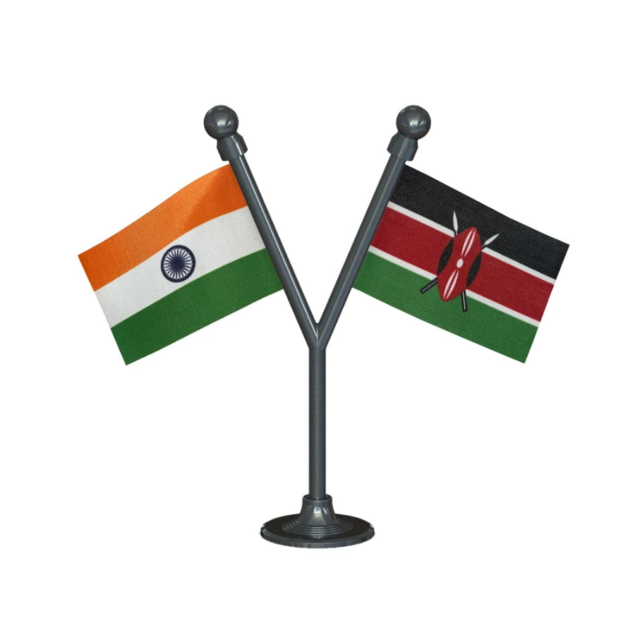 India & Kenya Dual Car Dashboard Flag of 2in x 3in With A Plastic Base