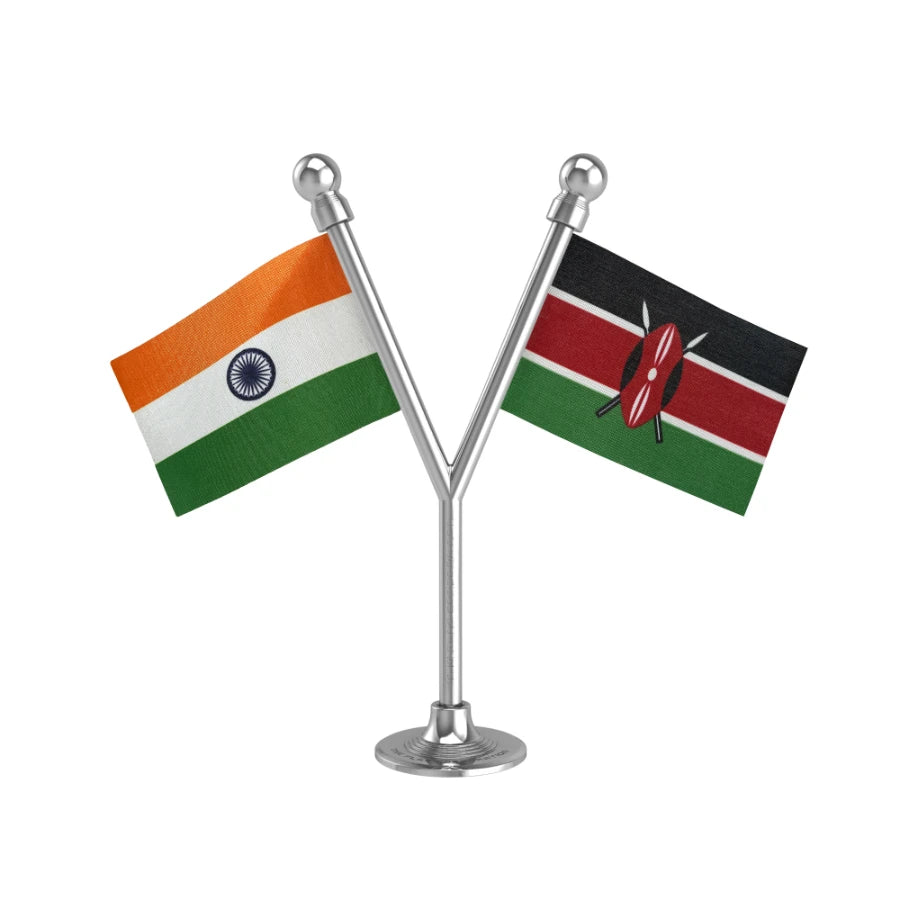 India & Kenya Dual Car Dashboard Flag of 2in x 3in With A Plastic Base