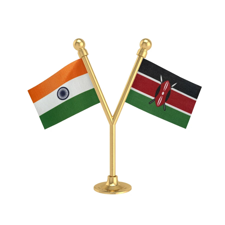 India & Kenya Dual Car Dashboard Flag of 2in x 3in With A Plastic Base