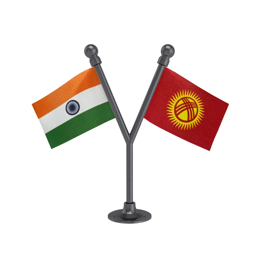 India & Kyrgyzstan Dual Car Dashboard Flag of 2in x 3in With A Plastic Base