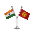 India & Kyrgyzstan Dual Car Dashboard Flag of 2in x 3in With A Plastic Base