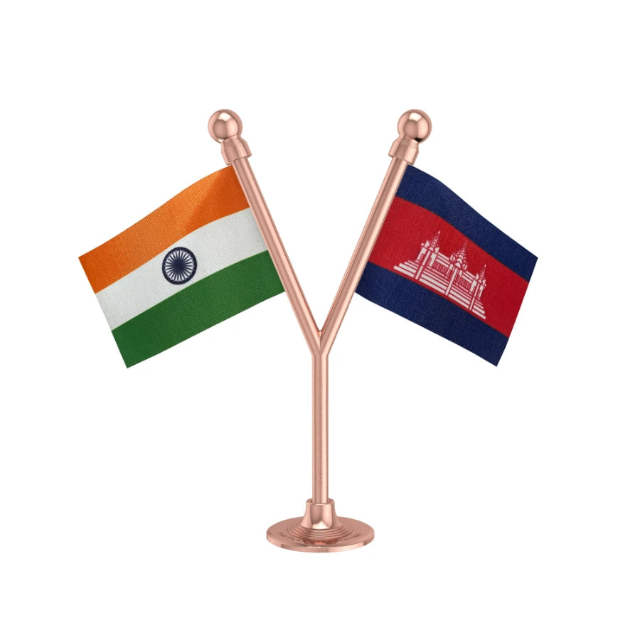 India & Cambodia Dual Car Dashboard Flag of 2in x 3in With A Plastic Base