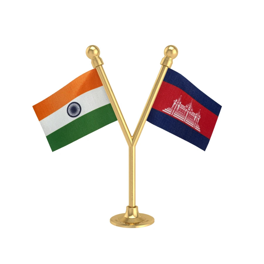 India & Cambodia Dual Car Dashboard Flag of 2in x 3in With A Plastic Base