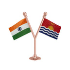 India & Kiribati Dual Car Dashboard Flag of 2in x 3in With A Plastic Base