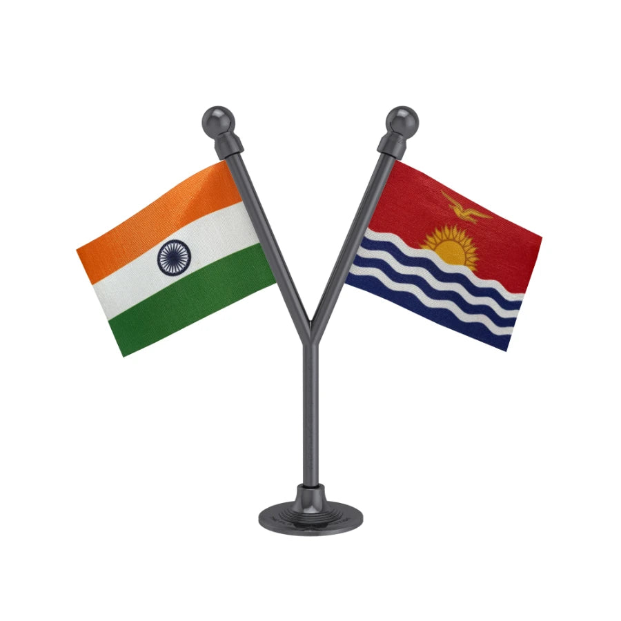 India & Kiribati Dual Car Dashboard Flag of 2in x 3in With A Plastic Base