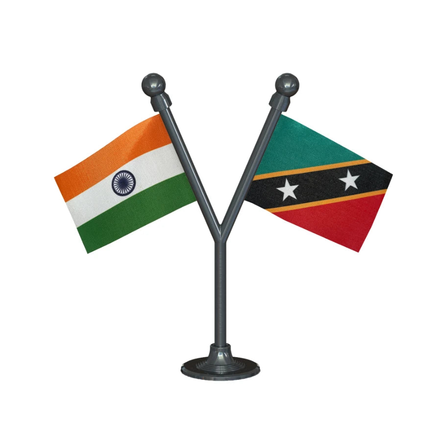 India & Saint Kitts & Nevis Dual Car Dashboard Flag of 2in x 3in With A Plastic Base