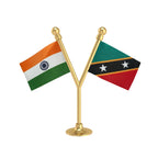 India & Saint Kitts & Nevis Dual Car Dashboard Flag of 2in x 3in With A Plastic Base