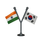 India & South Korea Dual Car Dashboard Flag of 2in x 3in With A Plastic Base