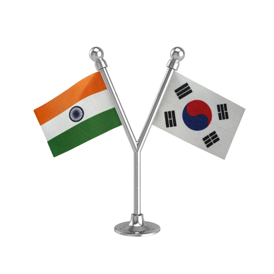India & South Korea Dual Car Dashboard Flag of 2in x 3in With A Plastic Base