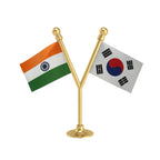 India & South Korea Dual Car Dashboard Flag of 2in x 3in With A Plastic Base
