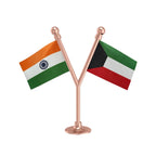 India & Kuwait Dual Car Dashboard Flag of 2in x 3in With A Plastic Base
