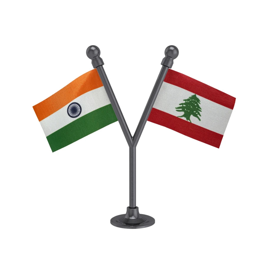 India & Lebanon Dual Car Dashboard Flag of 2in x 3in With A Plastic Base