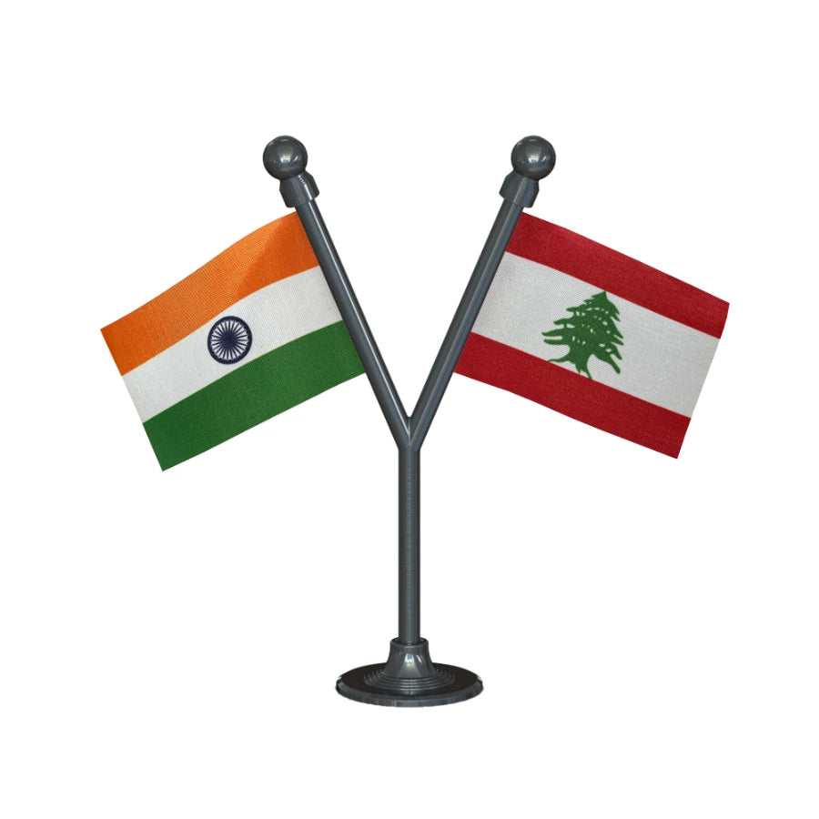 India & Lebanon Dual Car Dashboard Flag of 2in x 3in With A Plastic Base