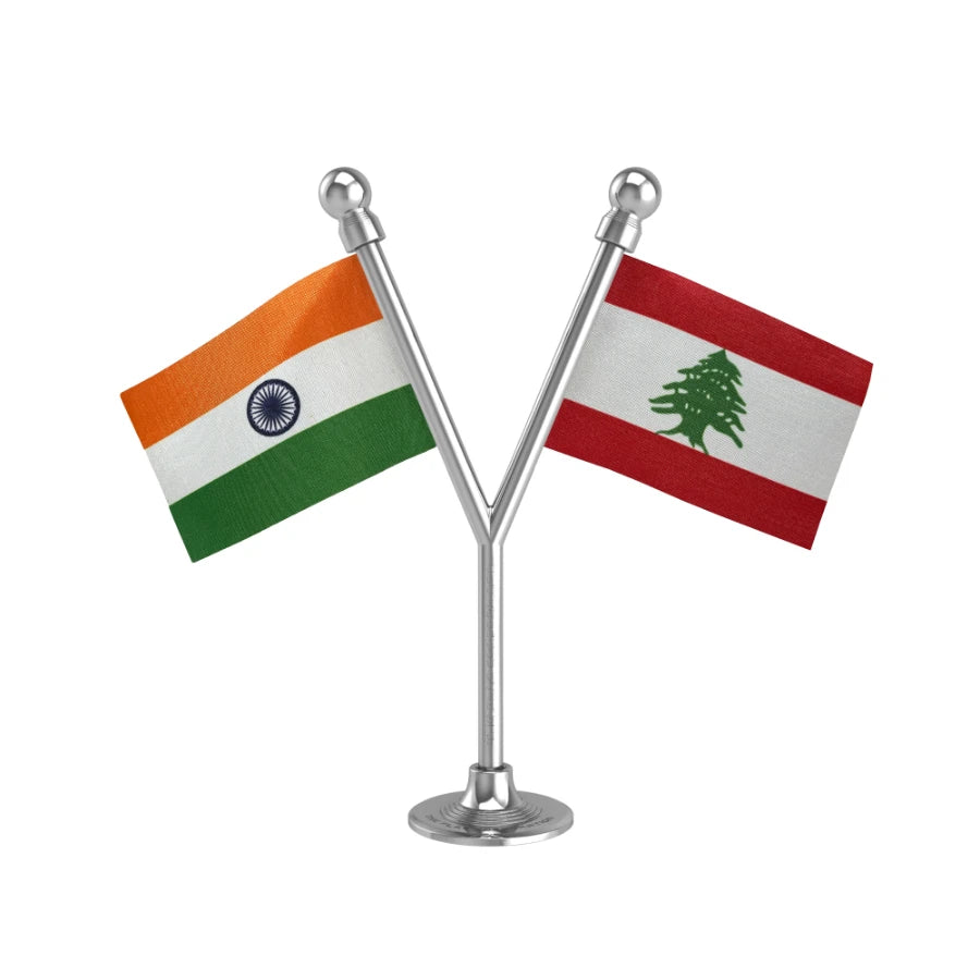 India & Lebanon Dual Car Dashboard Flag of 2in x 3in With A Plastic Base