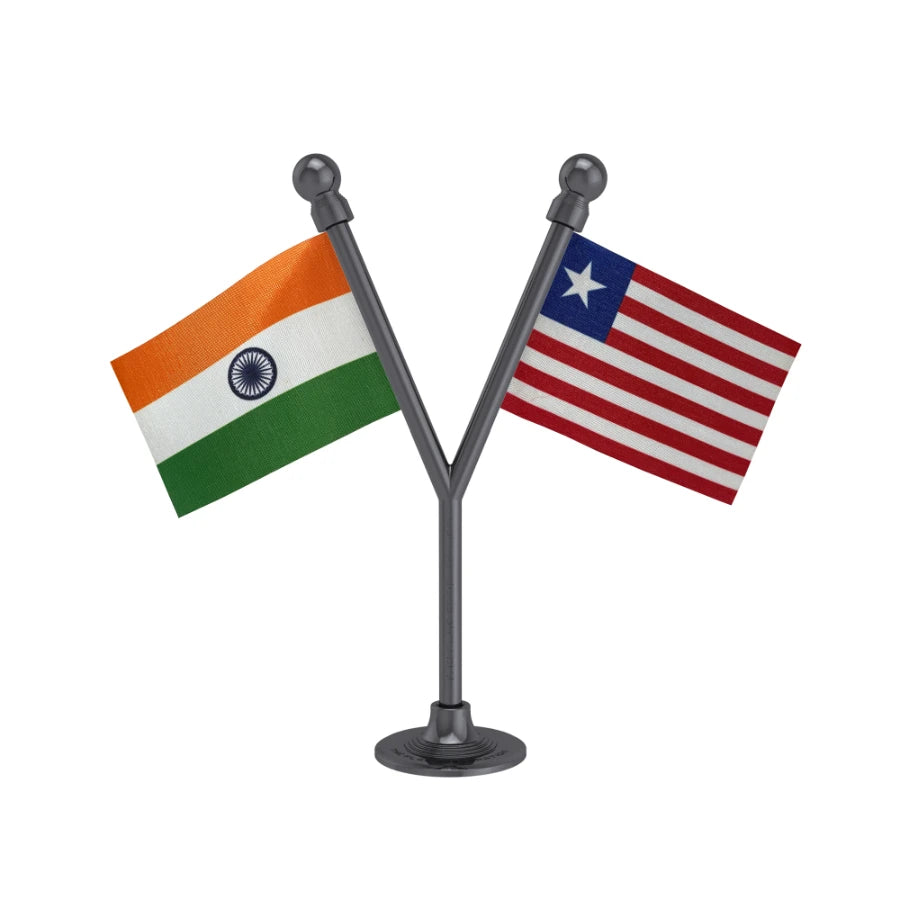 India & Liberia Dual Car Dashboard Flag of 2in x 3in With A Plastic Base